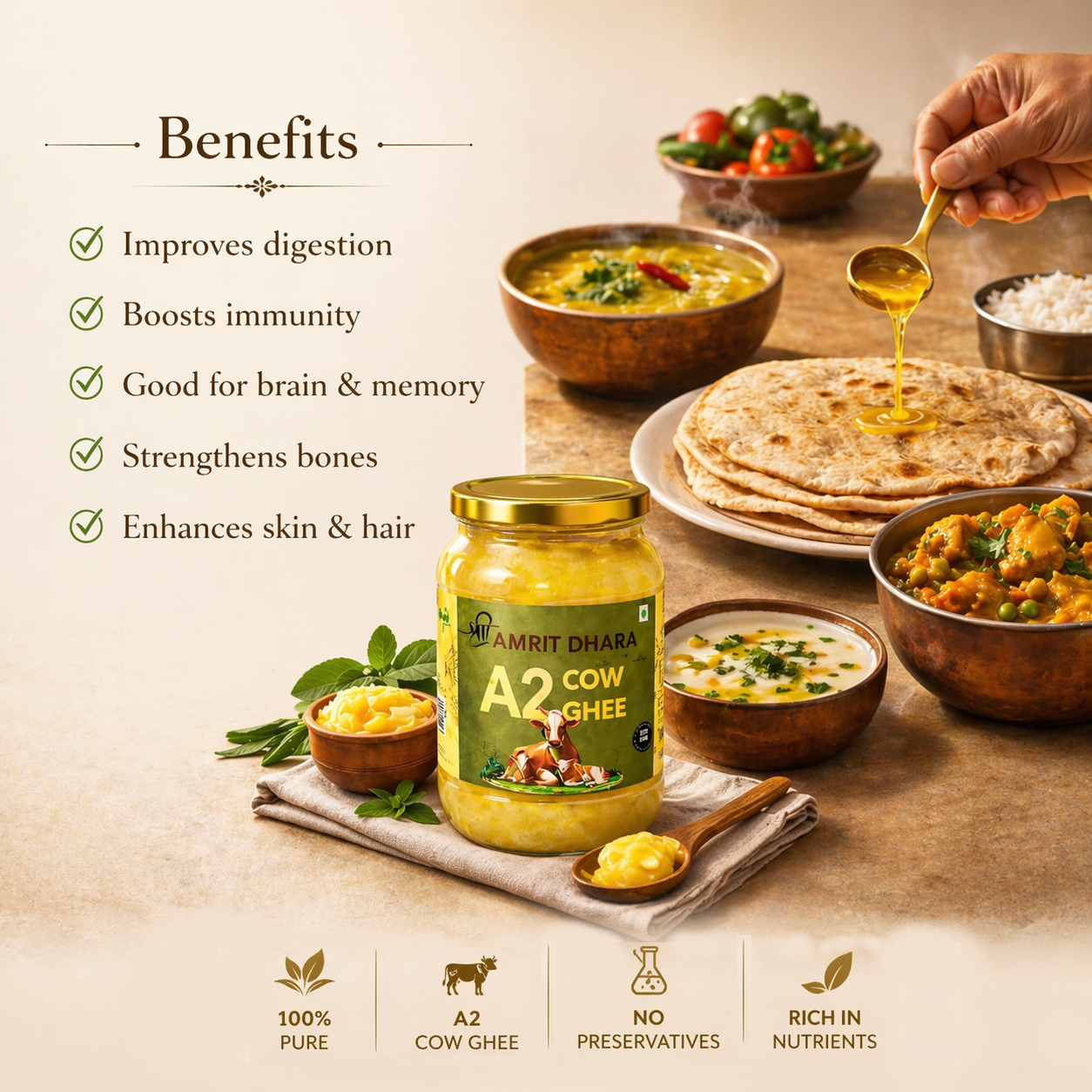Health benefits of A2 cow ghee — nutritional value chart